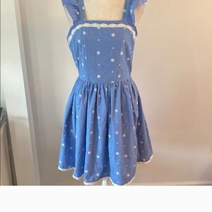 Blueberi Boulevard Blue and White Dress With White Floral Embroidery Size M EUC
